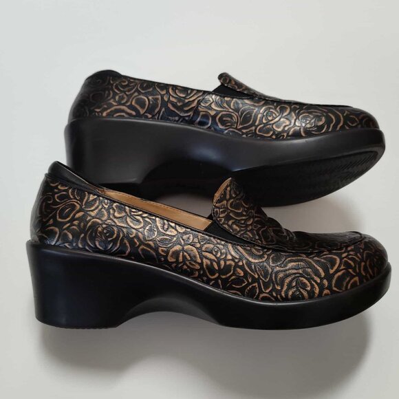 ALEGRIA 'Emma' gold/bronze and black floral embossed leather shoe size 8/Euro 38 - Picture 4 of 14